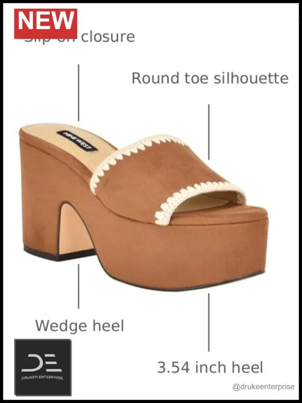 Nine West Yickie Suede Wedge Sandals Slip On Round Toe